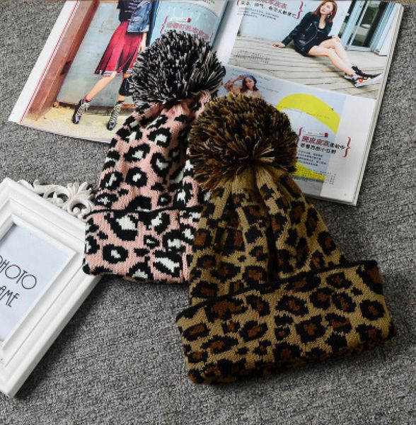 

knit cap autumn and winter warm fashion wild leopard large ball knit wool hat caps cuffed hat eea5559045913, Yellow