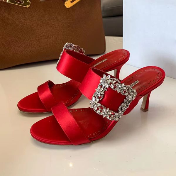 

real silk crystal buckle peep toe stiletto slippers mules women's pumps evening shoes sandals luxury designers high heeled shoes factor, Black