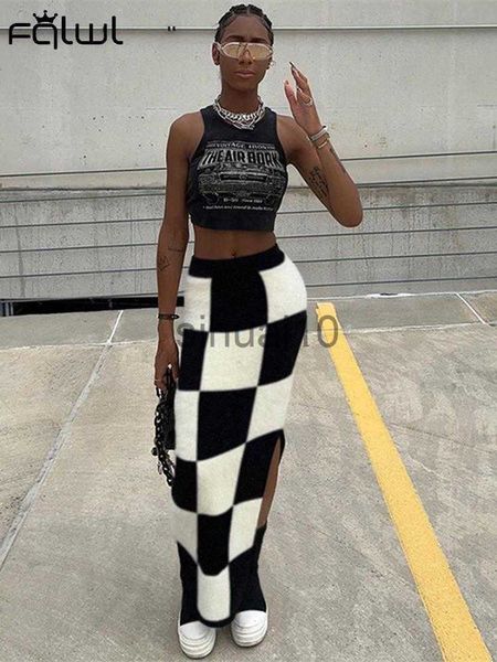

skirts fqlwl autumu streetwear women skirts maxi skirts womens 2022 pladi fashion skirts high waist patchwork knitted skirts female j230621, Black