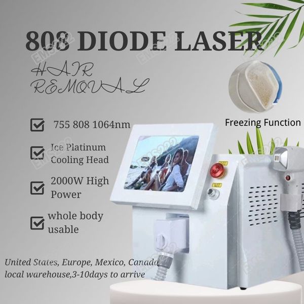 

2000w ice platinum 808nm portable diode laser permanent hair removal machine colling head painles epilator wholesale price, Black