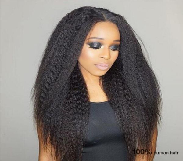 

heavy density kinky straight brazilian 8a virgin human full lace wigs with baby hair wavy coarse yaki lace front wig for black wom6511709, Black;brown