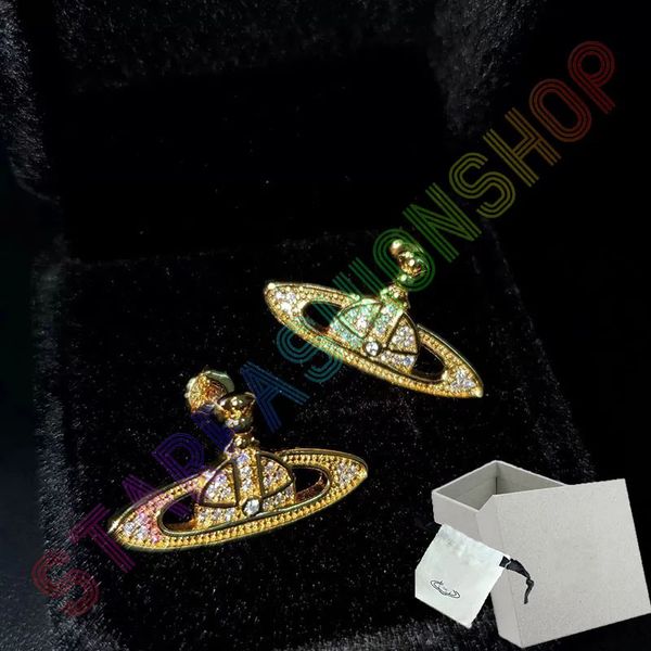 

saturn charm luxury classic stud pendant brand designer geometric celebrity round rhinestone earrings wedding party jewelry with box 102, Golden