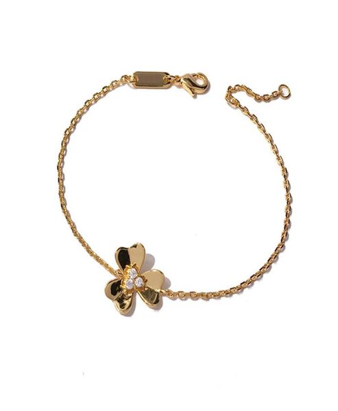 

2021 fashion classic diamond four leaf clover flowers link crystals clavicle chain bracelet 18k gold silver for van womengirls we3201315, Black