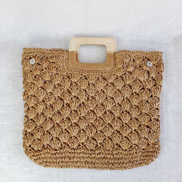 

paper rope crochet bag, hand woven fashionable women's bag, wooden handle handbag, straw woven bag 230621