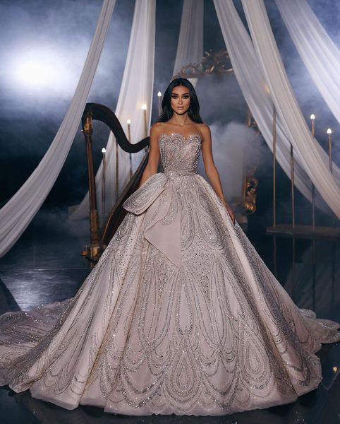 

luxury ball gown wedding dresses sleeveless bateau sequins applique diamonds ruffles bridal gowns beads bridal gowns crystal plus size custo, White