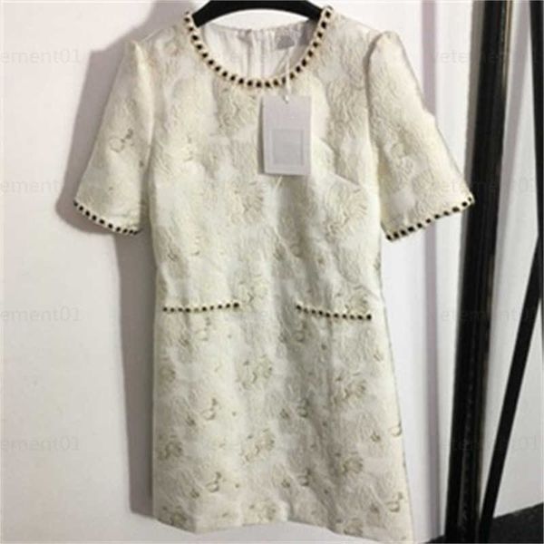 

woman designers dress summer dress celebrity temperament bright silk flowers round neck short sleeve beige designer dresses for women, Black;gray