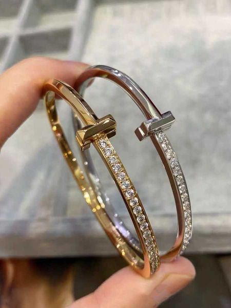 

18k rose gold t1 bracelet women's platinum set diamond thick and fine tiffay single hand jewelry ins high fashion versatile, Black