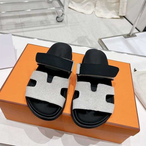 

sandals designer chypre slippers beach classic flat sandals luxury summer lady leather flip flops men women slides size 35-45 with non-slip, Black