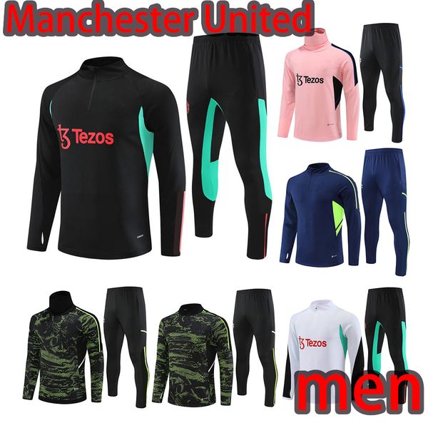

2023 united football shirt sportswear long sleeve long pants half pull training uniform 22 23 24 football training uniform cross country foo, Black