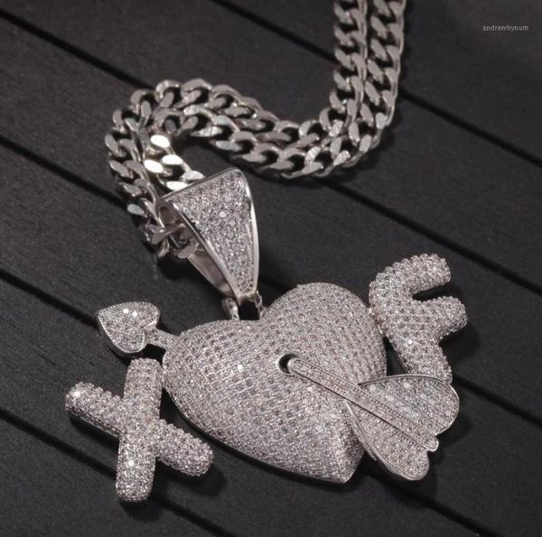 

pendant necklaces custom 2 letters an arrow through the heart necklace hip hop full iced out cubic zirconia gold sliver cz stone15016041, Silver