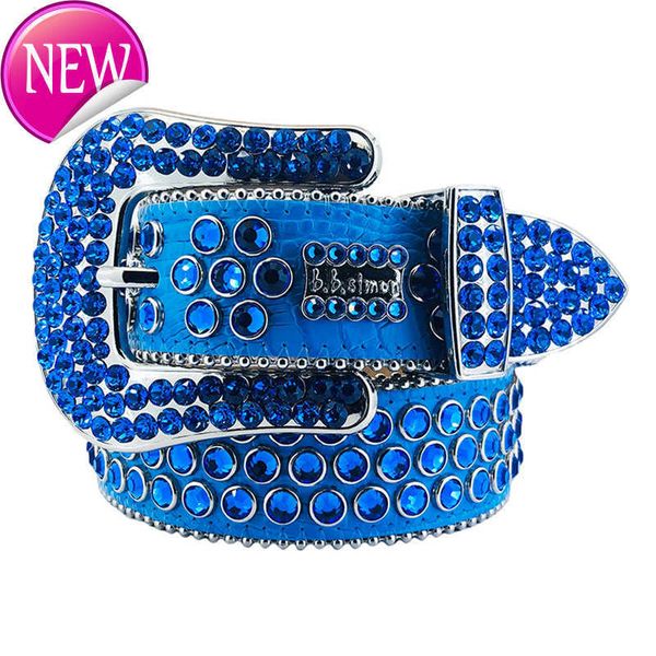 

2023 fashion designer bb simon belts for men women shiny diamond belt black blue white multicolour with bling rhinestones as birthday55, Silver