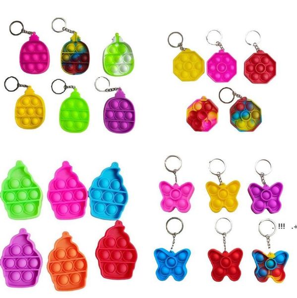 

push poo its bubble sensory toys fidget simple dimple toy kids mini key chain pop it keychain cartoon tiedye finger chains ewb6587110573, Silver