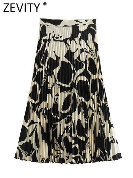 

skirts zevity 2023 women fashion graffiti print casual pleated midi skirt faldas mujer female chic back zipper slim vestidos qun3725 j230621, Black