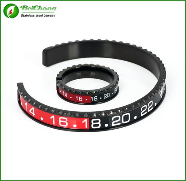 

bc stainless steel jewelry men jewelry set speedometer cuff bracelet and speedometer cuff ring bc00191072287, Black