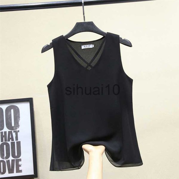 

women's blouses shirts plus size shirts 6xl summer chiffon blouse new womens fashion women sleeveless casual loose v-neck blouse xz807, White