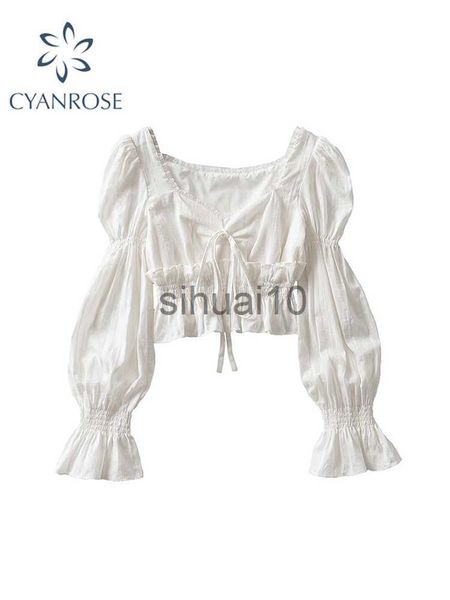 

women's blouses shirts french pleated lantern long sleeve shirt for women's 2022 spring and autumn new vintage white square collar