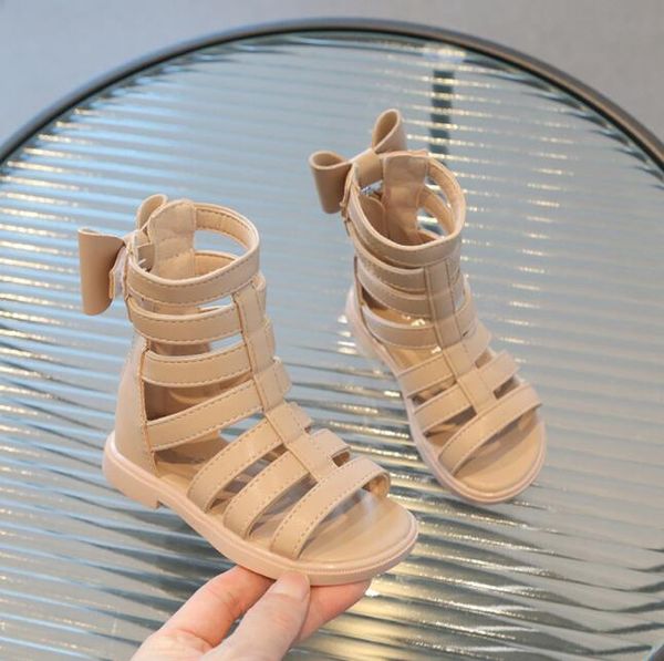 

roman style girl sandals summer open toe solid sandals kids high-gladiator shoes, Black;red