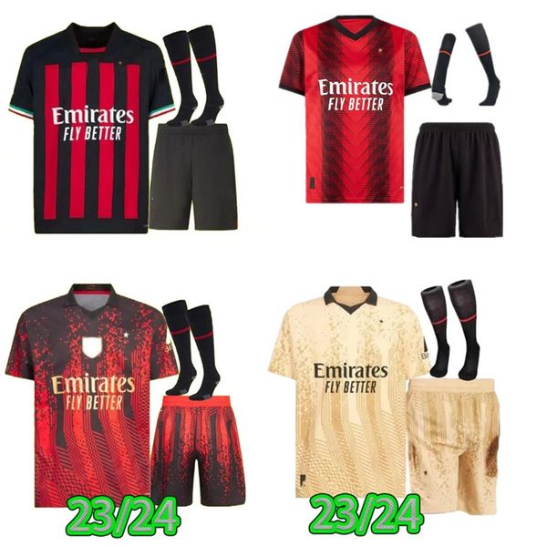 

2023 kids ac milans ibrahimovic koche soccer jerseys giroud de ketelaere r. leao tonali theo 22/23/24 new football shirt special fourth 4th, Black;yellow