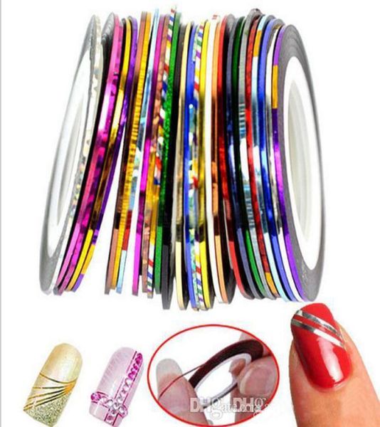 

30 colors rolls striping tape line nail art sticker tools beauty decorations for on nail stickers ak0869645200, Black