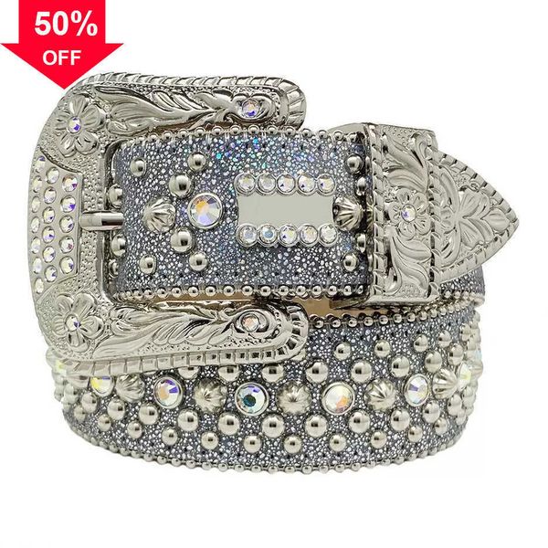 

22ss designer bb belt simon belts for men women shiny diamond black on black blue white multicolour with bling rhinestones as gift551, Silver