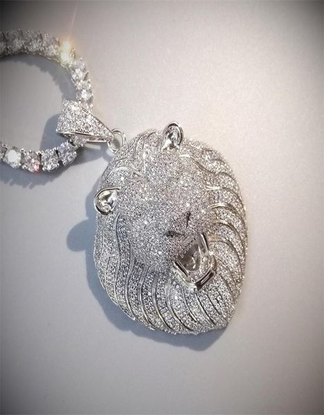 

bling iced out necklace micro pave cubic zircon lion head pendant for men women gifts luxury hip hop jewelry t2008219190019, Silver