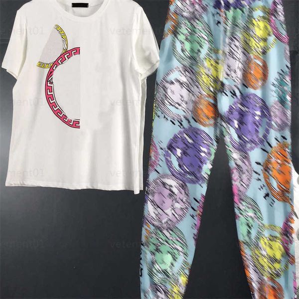 

women two piece sets beauty pattern decorated casual short-sleeved t shirt pattern print loose sports pants summer designer suit, Gray