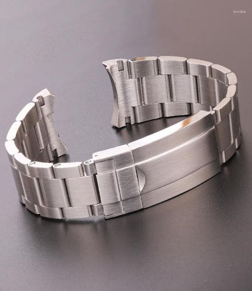 

watch bands 20mm 316l stainless steel watchbands bracelet silver brushed metal curved end replacement link deployment clasp strap7833622, Black;brown