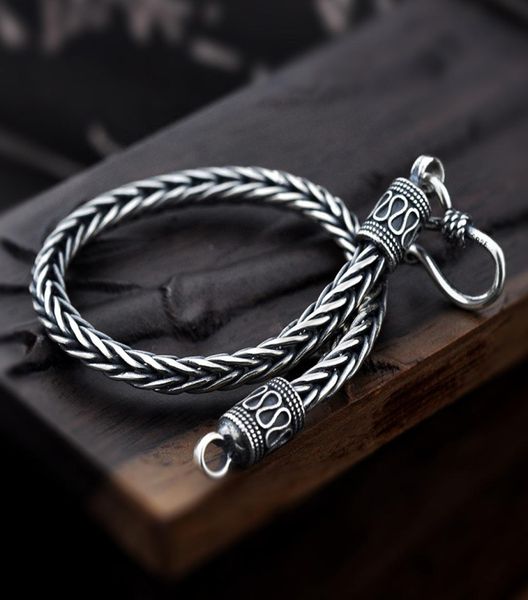 

vintage real pure 925 sterling silver handmade braided for men jewelry mens bracelets 2022link chain link9079121, Black