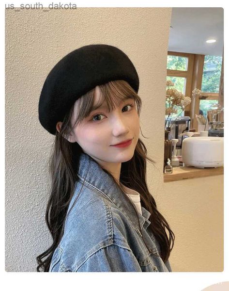 

wool beret lady autumn winter new pearl mesh decorative wool hat fashionable elegant wool hat l230523, Blue;gray