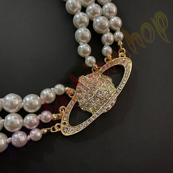 

saturn multilayer pearl necklace full diamond saturne pendant silver necklace designer jewelry womens fashion anniversary gifts0.189