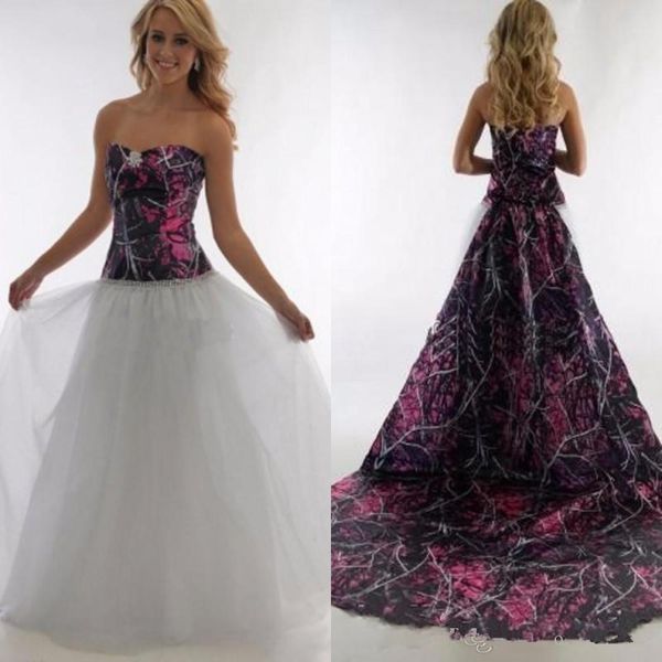 

sweetheart aline camo muddy girl wedding dresses with detachable train 2020 camouflage custom plus size bridal gowns real tree co5773783, White