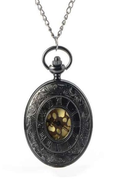 

antique roman numbers steampunk skeleton quartz pocket watch men luxury necklace pocket fob watche chain male clock with chain3884988, Slivery;golden