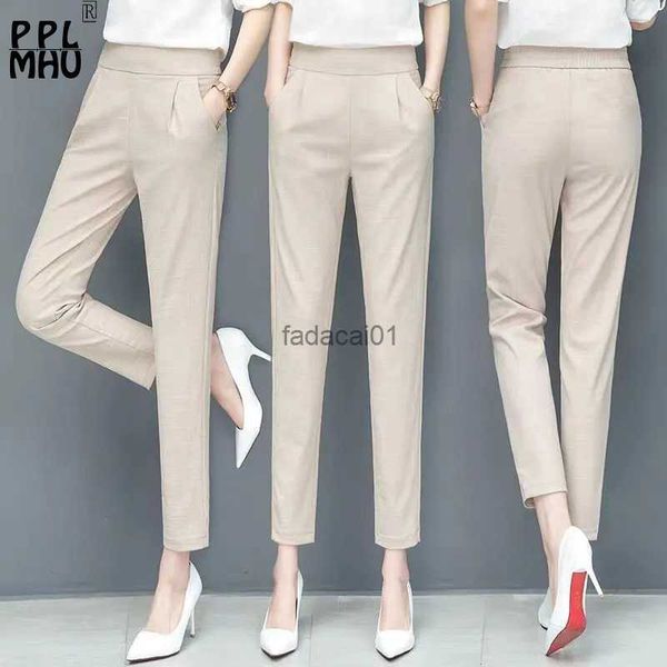 

casual thin harem suit pants women elastic high waist office work pantalones s3xl ankle length classic trousers summer capris, Black;white