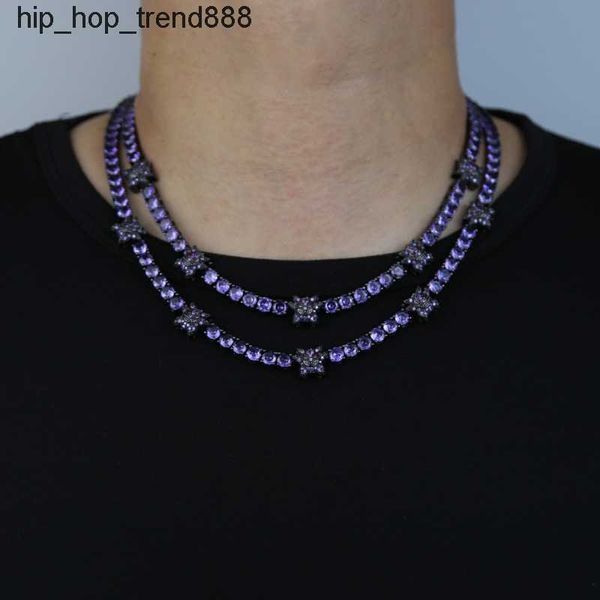 

925 silver pendant ghost necklace vvs moissanite purple tennis chain black hip hop rapper jewelry