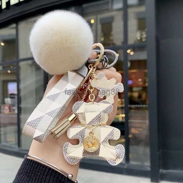 

designer keychain bear leather fur ball pendant key chain car pendant metal fashion personality creative cute 6 kinds of styles is very nice, Silver