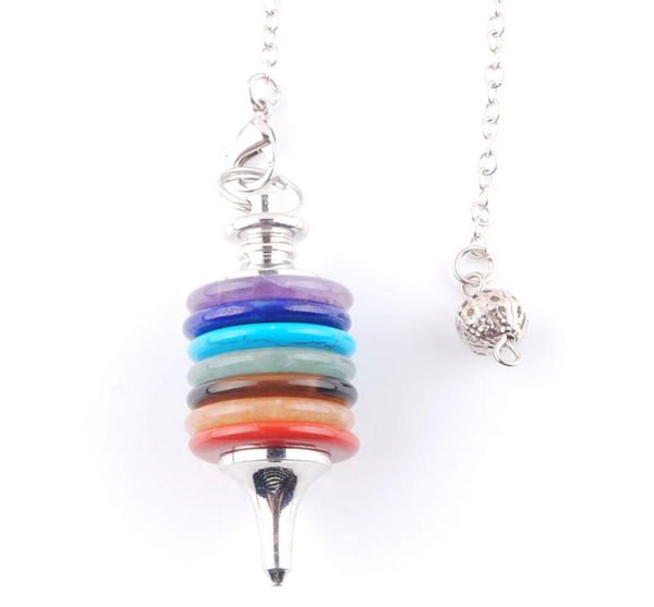 

wojiaer natural stone pendulum wicca dowsing reiki pendant wheels of life gems jewelry 7 chakra pendulums men women gift n36697422531, Silver