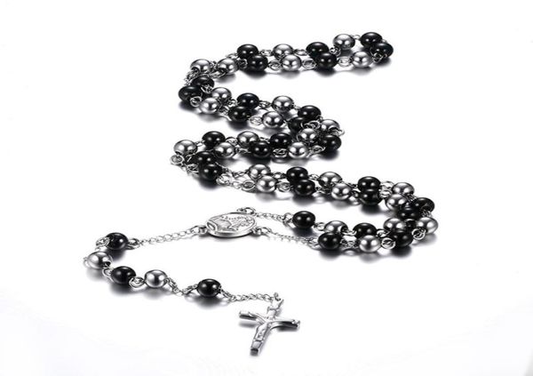

fashion blacksilver color rosary necklace stainless steel long necklace jewelry1721002, Silver