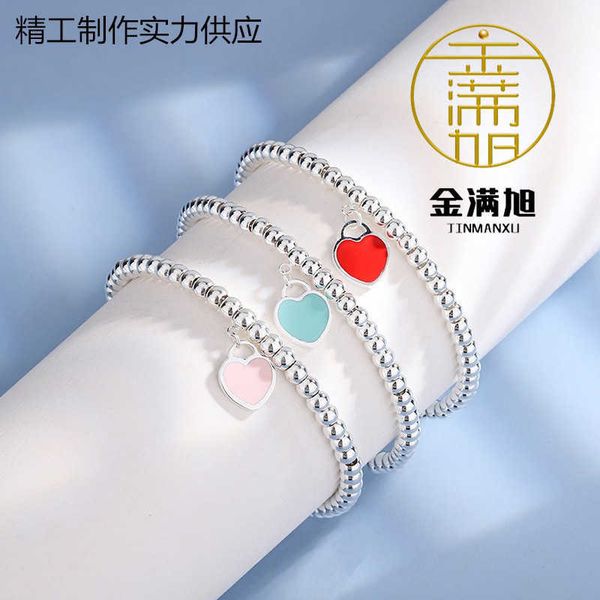 

high version imitatiffayon 925 silver bead bracelet peach heart enamel tiffayffay love shaped female jewelry the same type of buddha, Black