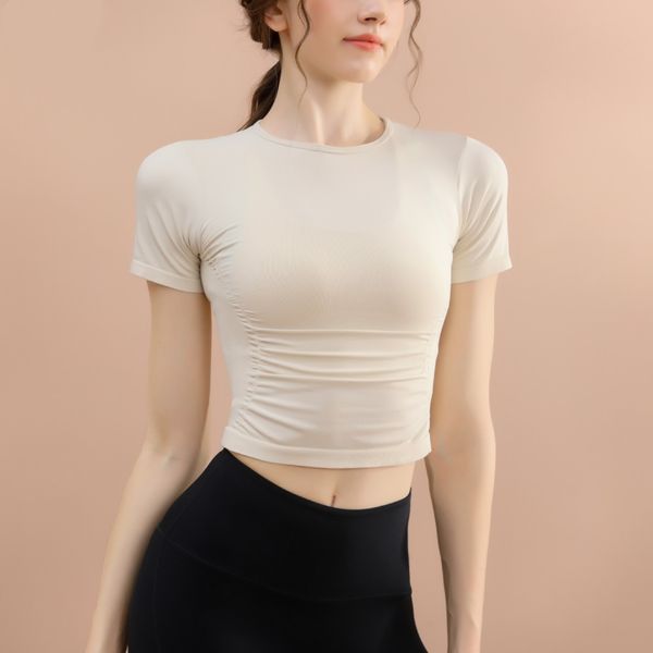 

lu yoga wear blazer tight-fitting slimming crewneck short sleeve stretch breathable running training fitness t-shirt summer