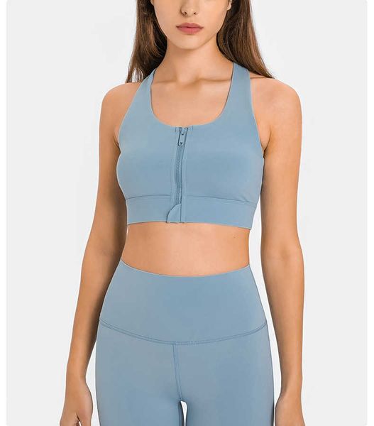 

l-018 yoga yoga gym sports bra women's underwear fitness womans clothing front zipper widened hem high strength tank sportswear summer