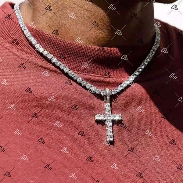 

ice bling full diamond solid cross necklace for men and women hip hop fashion zircon pendant jewelry, Silver