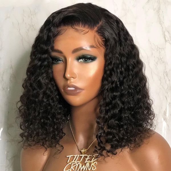 

short curly bob wig 13x4 lace front human hair wigs deep wave wig for women preplucked hairline wig lace closure wig 180 density, Black;brown