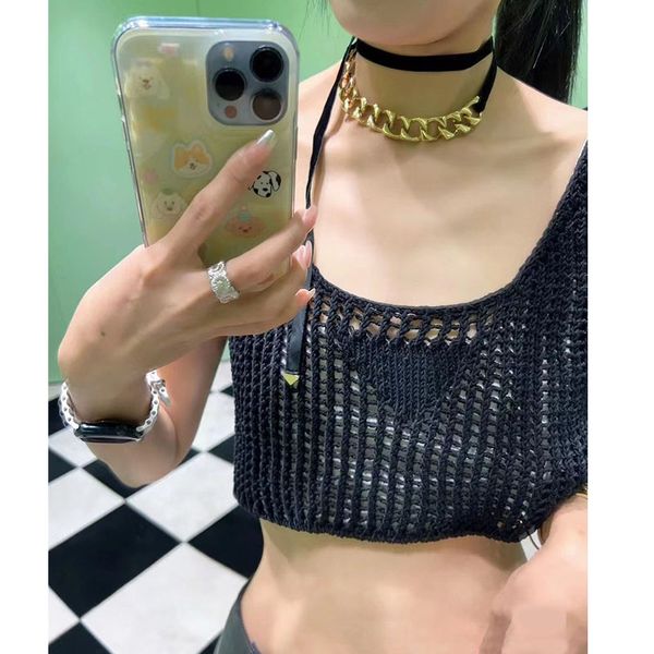 

designer 2023 women's letter pattern sleeveless knit vest u-neck loose casual hollow out lady fashion tee summer new, White