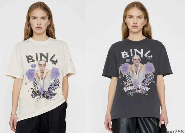 

new 2023 anine bing women mens designer tees brand illustrations cotton print tshirt round neck t-shirt summer, White