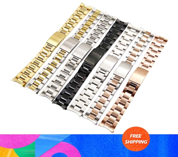 

19mm20mm 316l stainless steel two tone gold silver watch band strap old style oyster bracelet hollow curved end for rol dateju su1112985, Black;brown