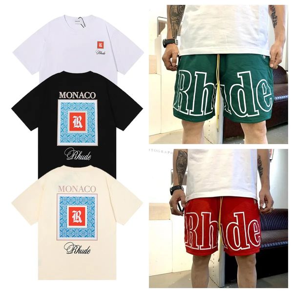 

rhude t shirt designer mens women man tshirts clothing graphic tees pattern summer short sleeve tshirt hip hop letters graffiti print loose, White;black