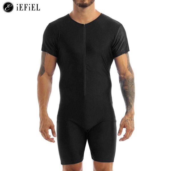 

men's swimwear mens short sleeve zipper front leotard bodysuit one-piece dance gym workout jumpsuit biketard unitard wrestling singleth