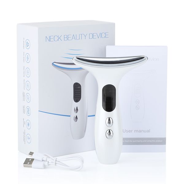 

heat ems face neck massager ion led pn therapy facial lifting beauty devices remove double chin anti wrinkle skin care tools, Black;white