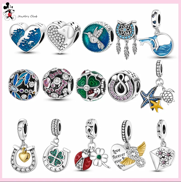 

for pandora charm 925 silver beads charms 25 bracelet pendant round flower charms set pendant, Black