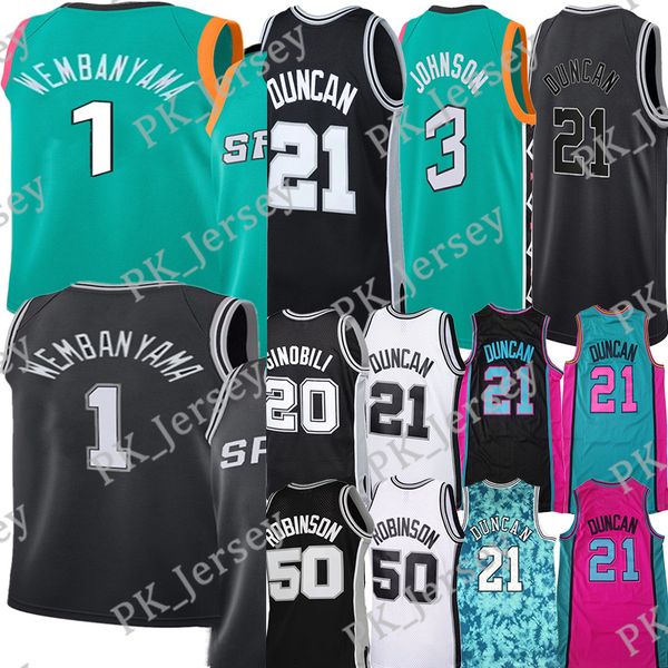 

#3 keldon johnson basketball jersey victor 1 wembanyama manu 10 sochan 20 ginobili tony 9 parker david 50 robinson white black grey vintage, Black;red